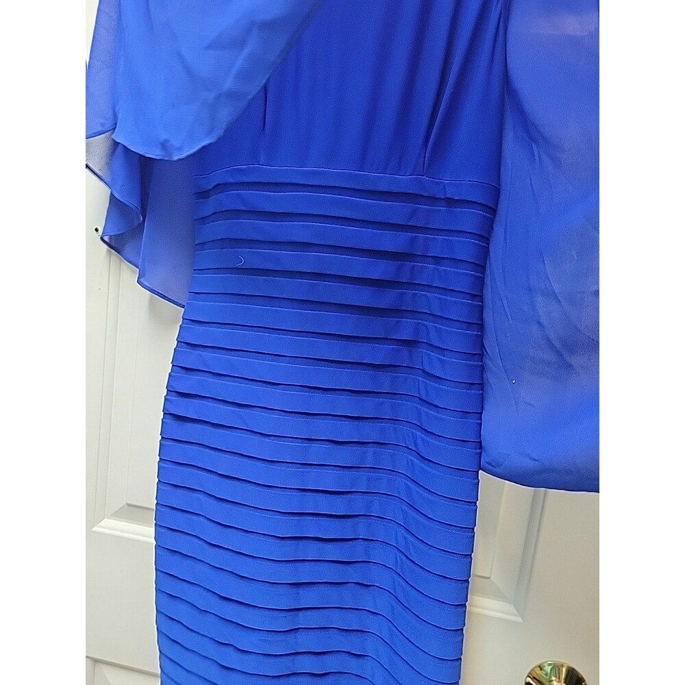 Adrianna Papell Women's Chiffon Cape Pleated Sheath Dress Size 4 Royal Blue NEW - Picture 3 of 7